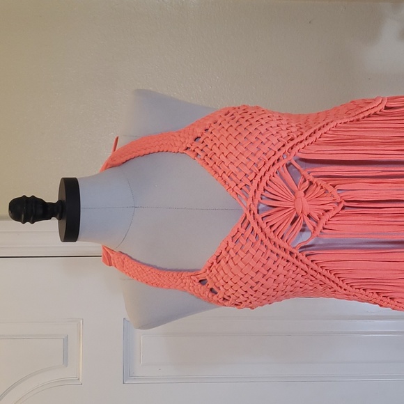 Coral Fringe Halter Top - Picture 2 of 5
